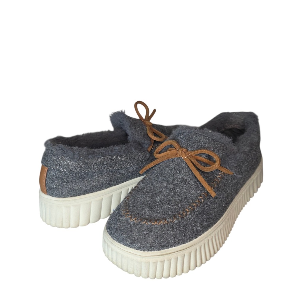 Skechers Cozy Ojai Womens 7 Dark Gray Wool Faux Fur Slip On Moccasin Shoes